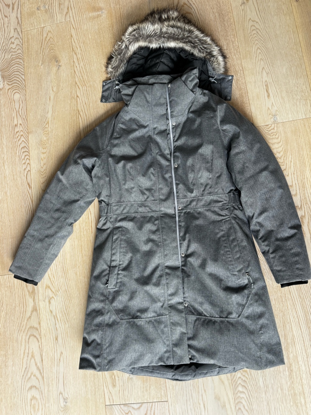 The North Face Women's Gray Hooded Parka with Faux-Fur Trim